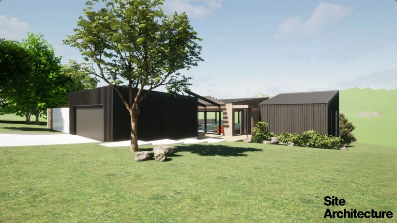 Akaroa Pentref, Site Architecture, Don Roy, Canterbury architecture. Holiday home new residential build