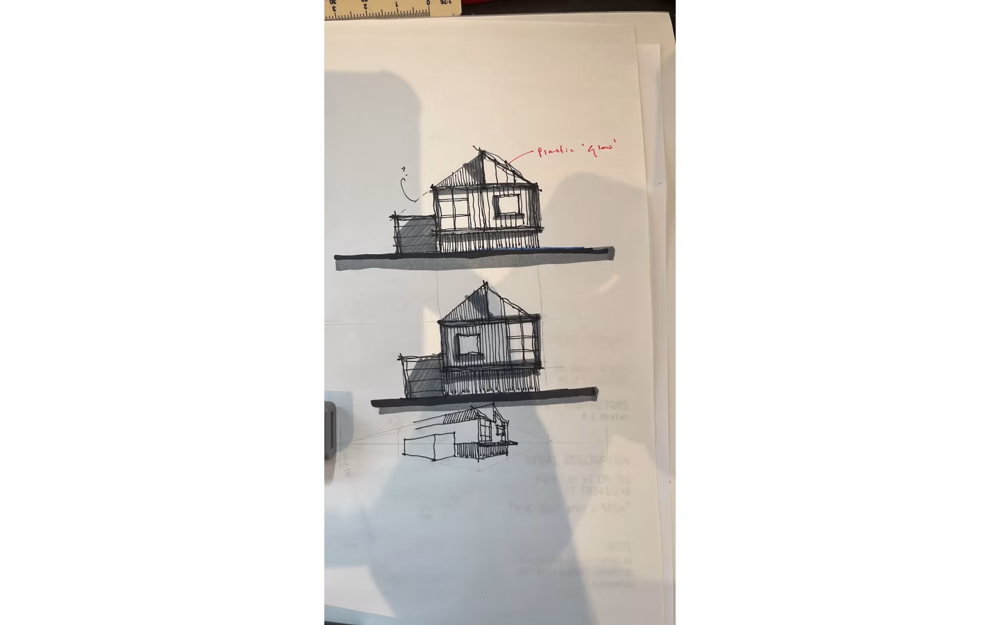 Hand sketch of elevation by Don Roy of Site Architecture, Christchurch.