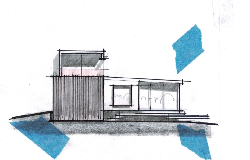 Architectural sketch by Site Architecture. Kaikoura, New Zealand bach.